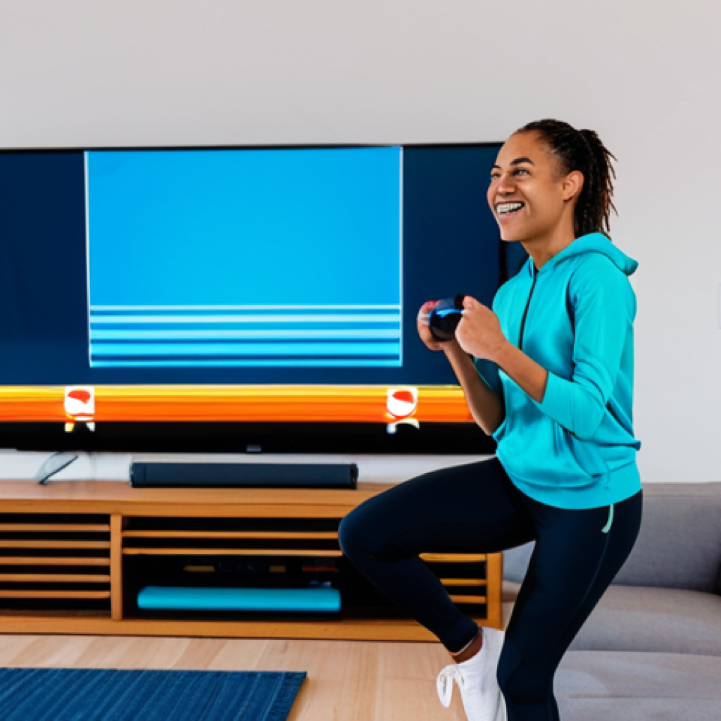 **Image Prompt:** A person enthusiastically playing "Ring Fit Adventure" on a Nintendo Switch in their living room, fully clothed in athletic wear, appropriate attire, safe for work, perfect anatomy, natural proportions, bright and colorful lighting, family-friendly, showcasing the fun of exercise gaming, living room setting. professional, modest.